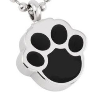 Stainless Steel Pet Paw Cremation Urn on 24" Necklace with Gift Pouch & Fill Kit